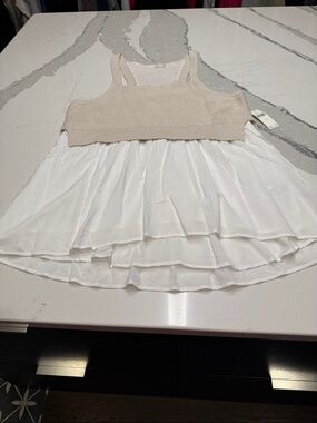 Anthropologie White Tank with Cream Knit Overlay NWT See Pics for Details XL